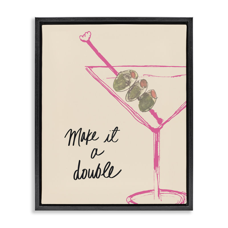 «Make It Double Martini» par Kate Quattro, H 31 po x l 25 po, Cadre flottant noir de jais