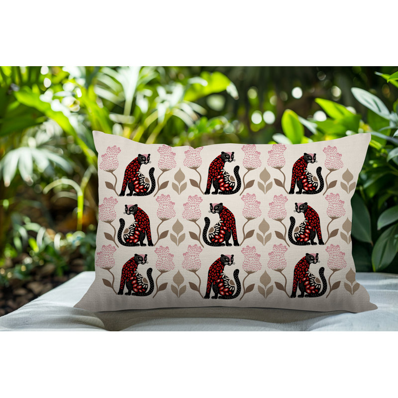 Coussin lombaire réversible intérieur / extérieur Hansa Leopard, Rouge, Rectangle H 18 po x l 25 po
