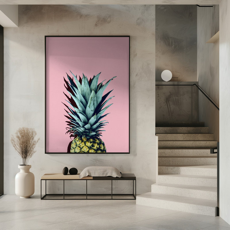 "Pineapple art 1", art mural texturé encadré, Cadre noir, H 14 po x l 10 po