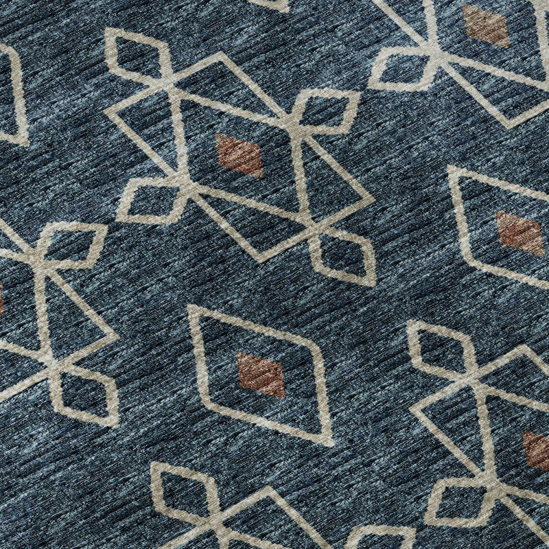 Tapis bleu Premium Alliah AMF109 lavable à la machine, Rectangulaire 3 pi x 5 pi