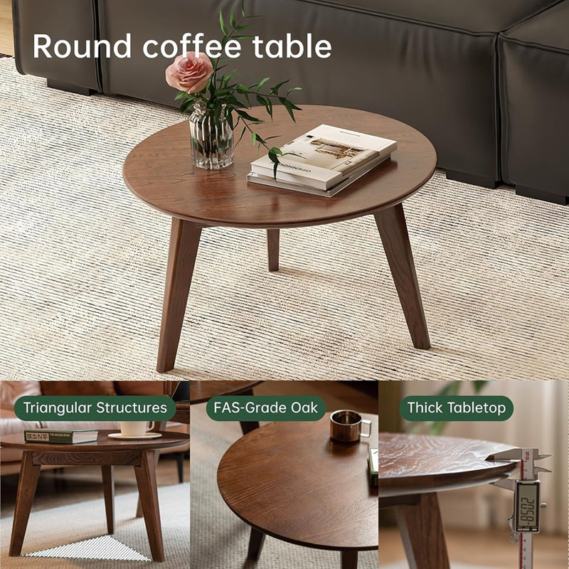 Table basse 100% chêne massif, table de salon ronde