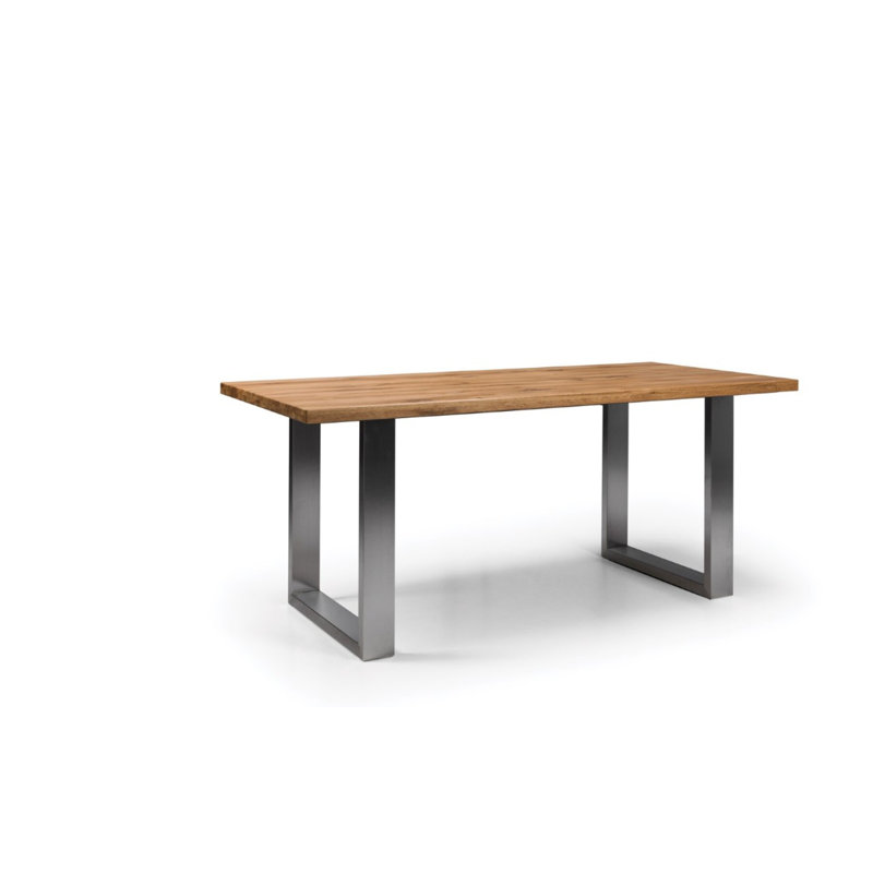 Oak Solid Wood Top Metal Base Dining Table