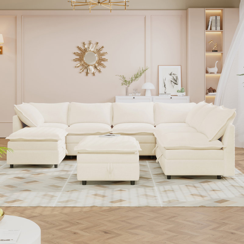 Mirod Versatile 8-Piece Modular Sofa Bed With Storage, Beige Polyester