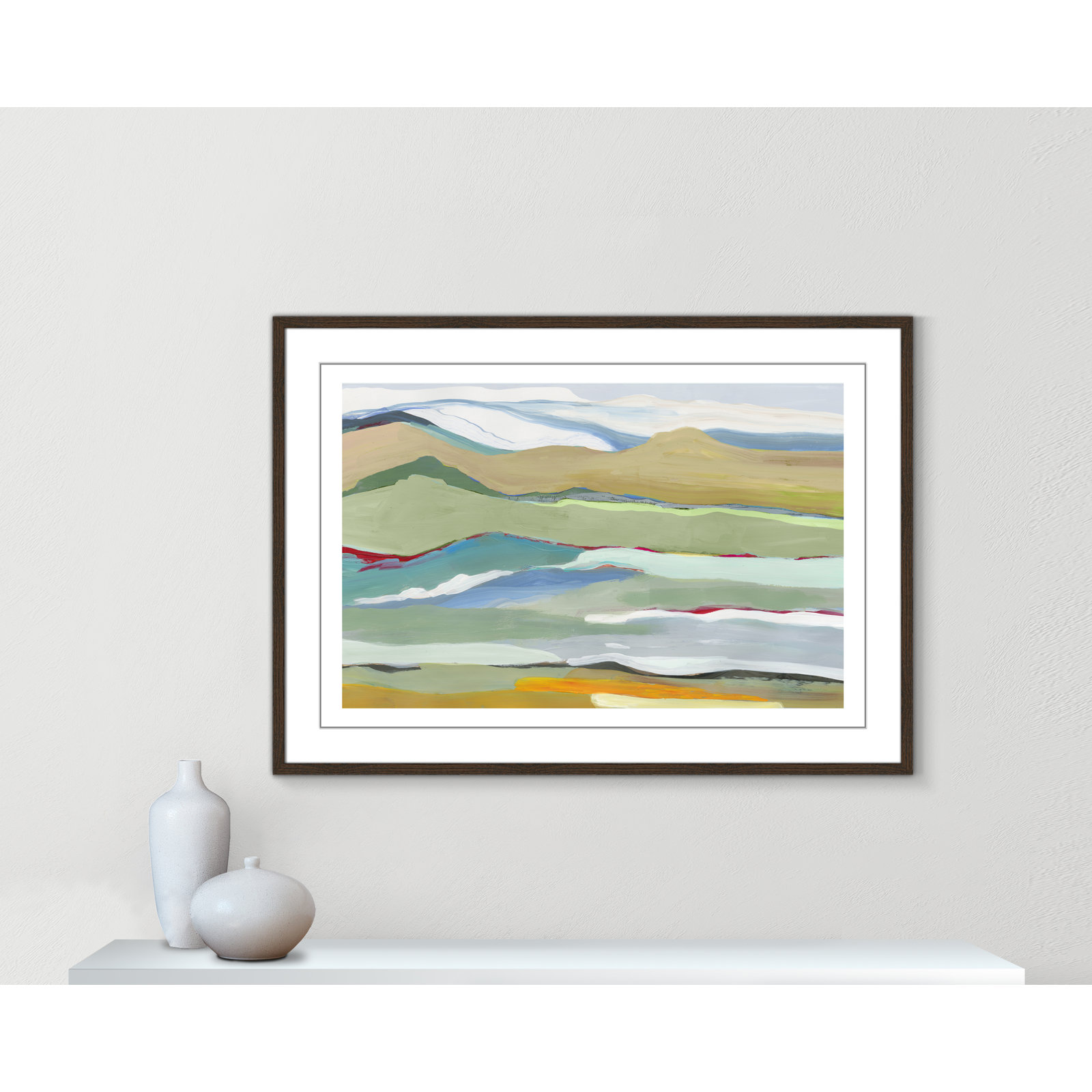 Dee "Goodbye Summer on the Hills" Painting, 29.5" H x 41.5" W x 0.75" D, Walnut Wood Framed