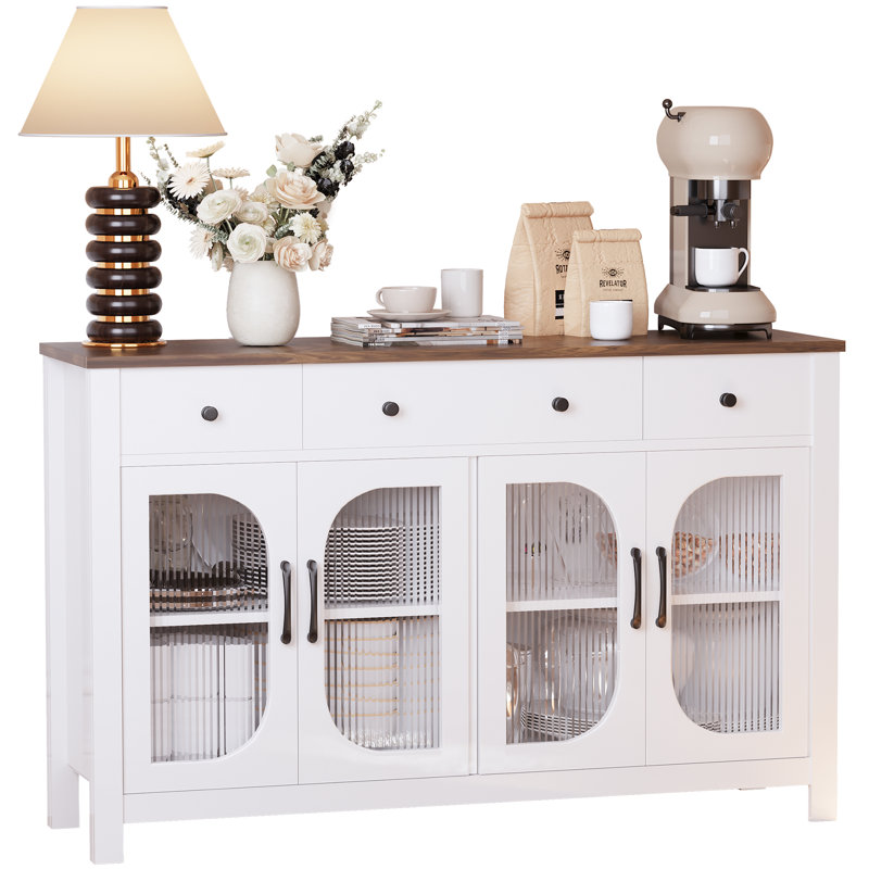 White 55" Modern Sideboard Buffet Cabinet with Glass Doors