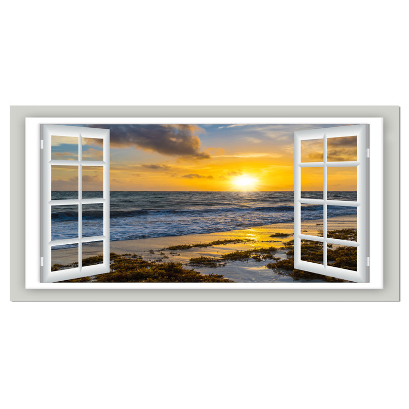 «Open Window to Bright Yellow Sunset», photographie, H 16 po x l 32 po x P 1 po, Toile tendue