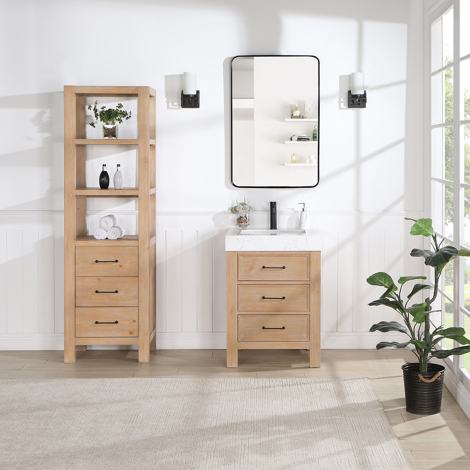 Moana Solid Wood Linen Cabinet, Brown