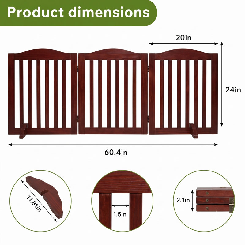 Barrière pour animaux de compagnie pliable et autoportante en bois massif brun, 3 panneaux, 61 cm de hauteur, pour chiens d'intérieur