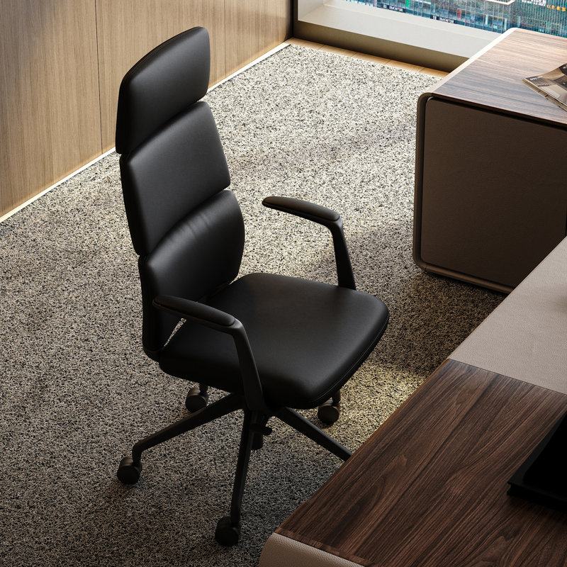 Fauteuil de direction en cuir Executive, fauteuil de direction en cuir véritable à haut dossier avec appui-tête, inclinaison et hauteur réglables, fauteuil pivotant ergonomique sur roulettes (noir)