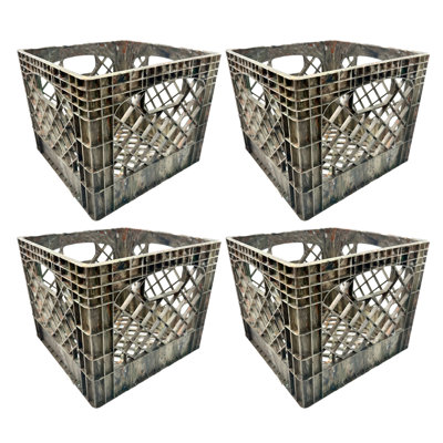 MIRAMAR Milk Crate, Stackable Plastic Storage with Handles, 16 Qt, Camo, 4 Pack