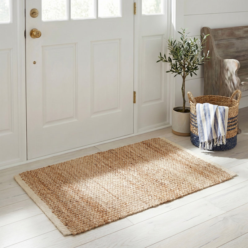 Tapis de couleur unie en jute tissé à la main en fibres naturelles, Rectangle 2 pi 6 po x 4 pi