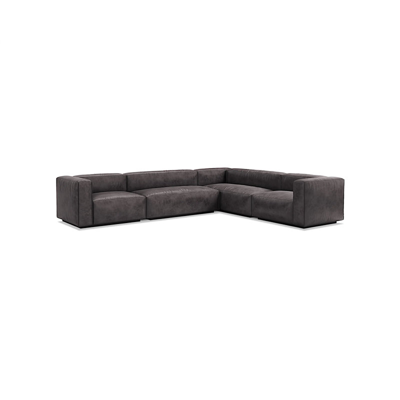 Grand canapé modulaire en cuir Cleon, Cuir véritable ardoise, Face à la gauche