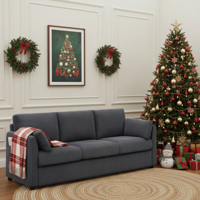 79" Modern Corduroy Upholstered Sofa with Armrest Pockets, 3-Seater Couch with 2 Pillows by Ebern Designs