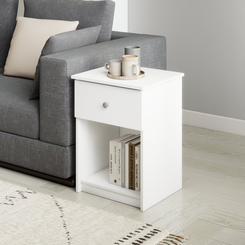 Ensemble de 2 tables de chevet modernes avec tiroir et rangement ouvert 15,6 po x 17,8 po x 24,2 po, Blanc