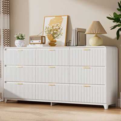 55" Walnut Fluted 9 Drawer Dresser for Bedroom, Modern Chest of Drawers with Anti-Tip Kit by Latitude Run