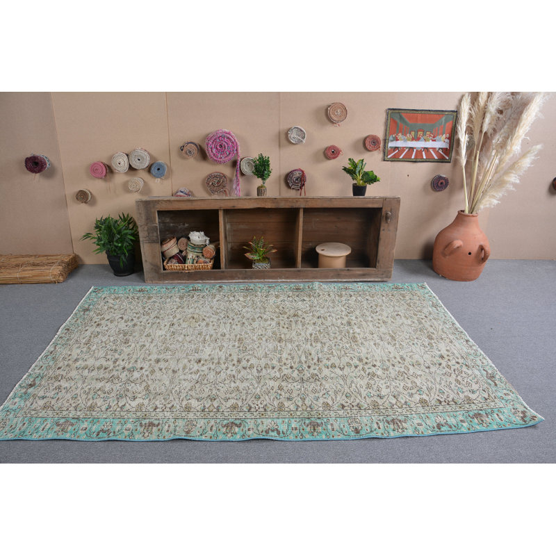 Tapis marocain, tapis rétro, tapis vert bohème, tapis turc, tapis en laine, tapis 4,9 x 8 pi