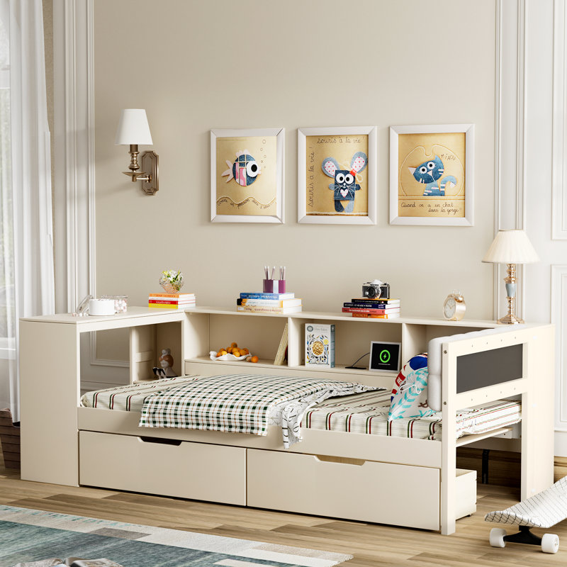 Daybed With Storage And Charging Station, Twin, Beige