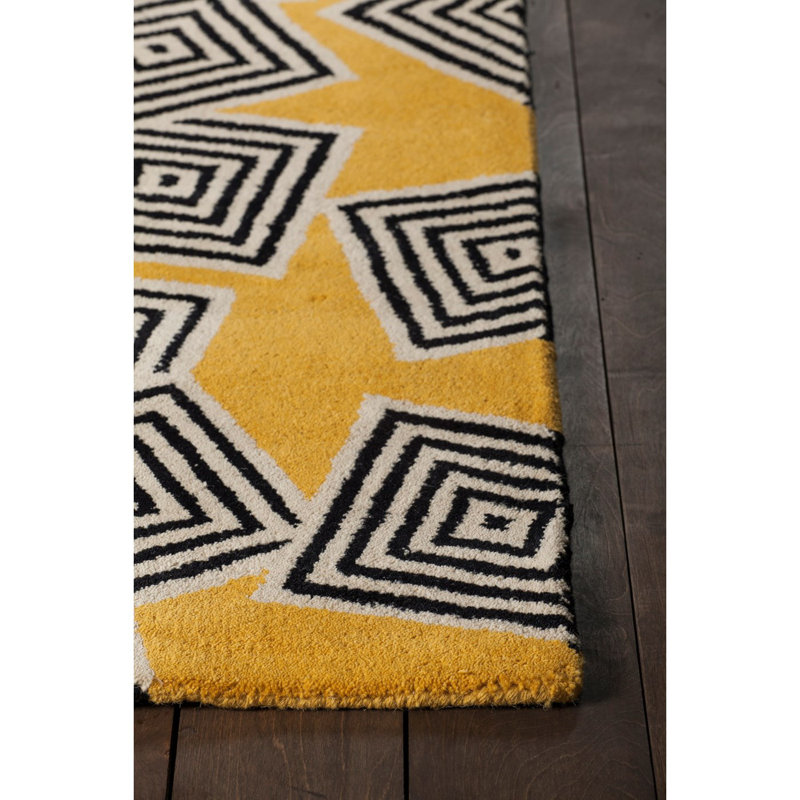 Tapis jaune et noir en laine touffeté à la main Stella, 8 pi x 10 pi