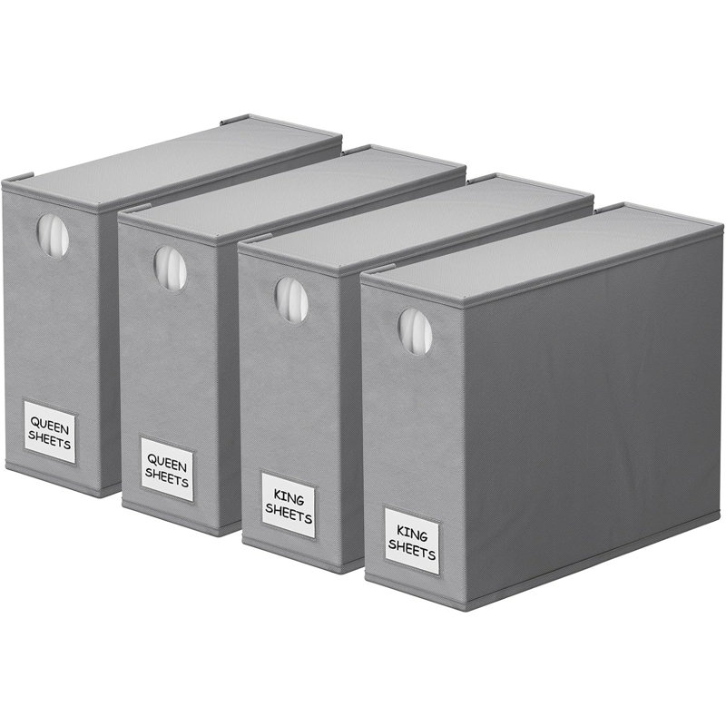 Ensemble de 4 organisateurs de draps et rangement, organisateur pliable pour placard à linge, ensemble de draps avec fenêtre organisatrice XL (grand et très grand) Contenant de literie, gris 91ZDSN-SL01-G4