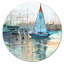 Un voilier dans une marina avec des voiliers - Art mural nautique et côtier en cercle-68850570