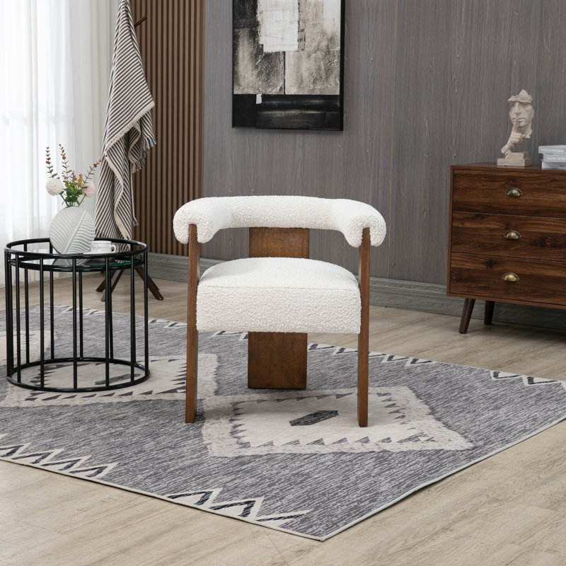 19.6'' H Upholstered Armchair, Cream Boucle Fabric, Walnut