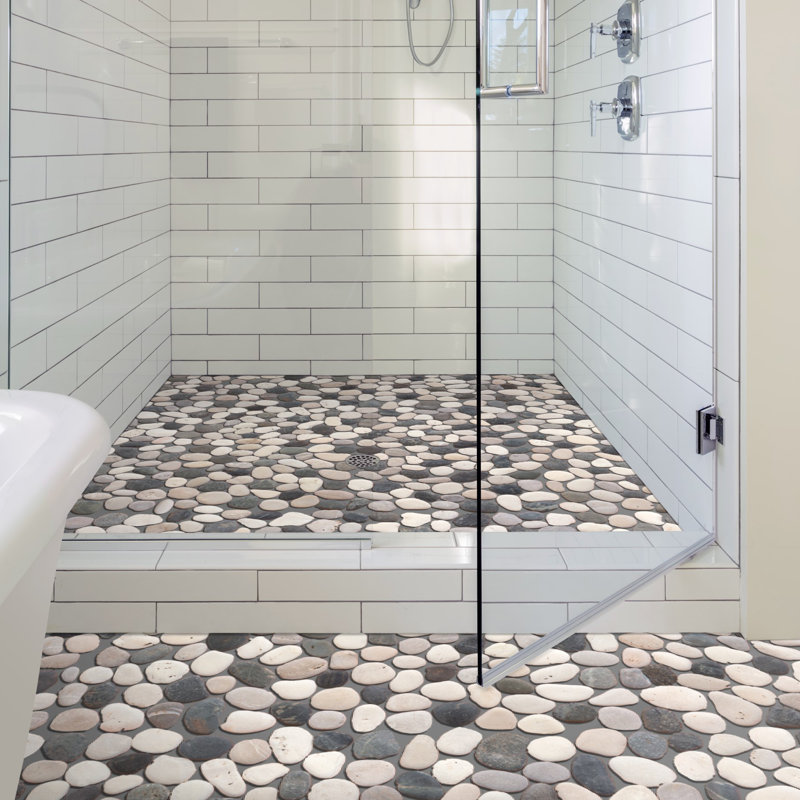 Natural Stone Mosaic Sheet Wall & Floor Tile, Gray/Black/White