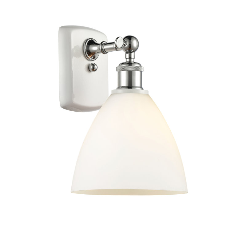Shauna Armed Sconce, Matte White, Incandescent, White/Polished Chrome