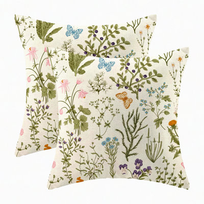 Wildflower Spring Pillow Covers - Set of 2, Seasonal Floral Farmhouse Decor Cushion Cases for Sofa Bed Couch - Outdoor Decorative Square