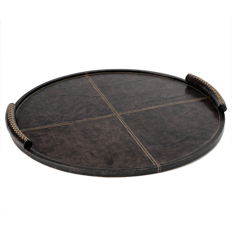 Forte Leather Tray Round Large (Black), 1.75" H x 24" W x 24" D, Black