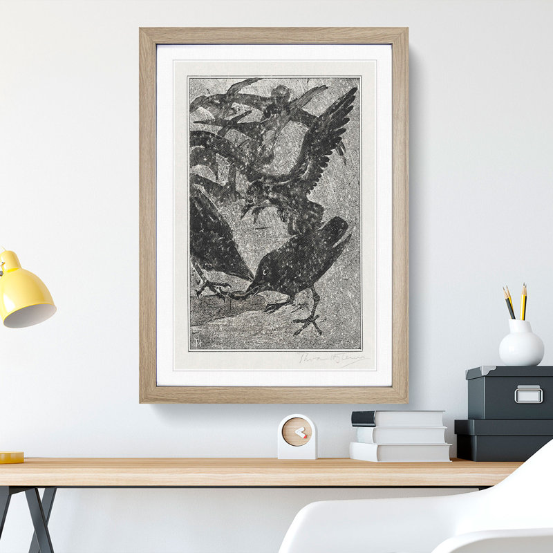 Crows in the Snow by Theo Van Hoytema - Picture Frame Painting, 48cm H x 36cm W x 2cm D, Oak Framed