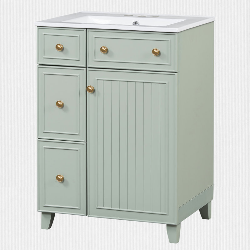 Menifee 24'' Single Bathroom Vanity with Ceramic Top, Green