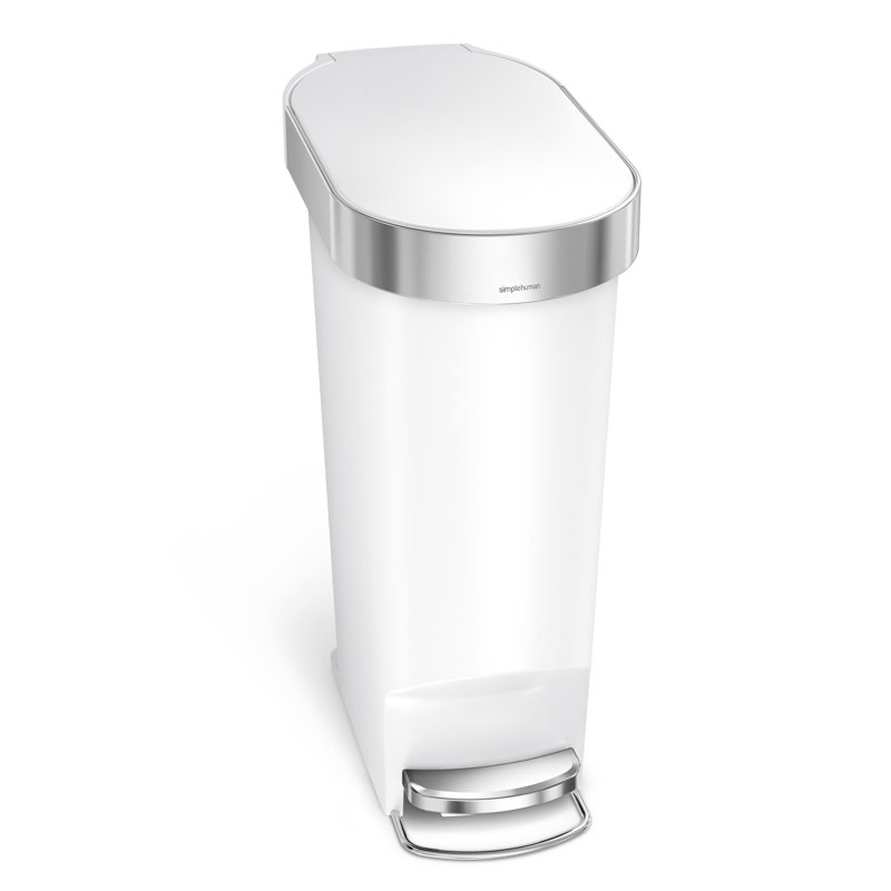 White Plastic 10.6 Gallon Slim Kitchen Step Trash Can