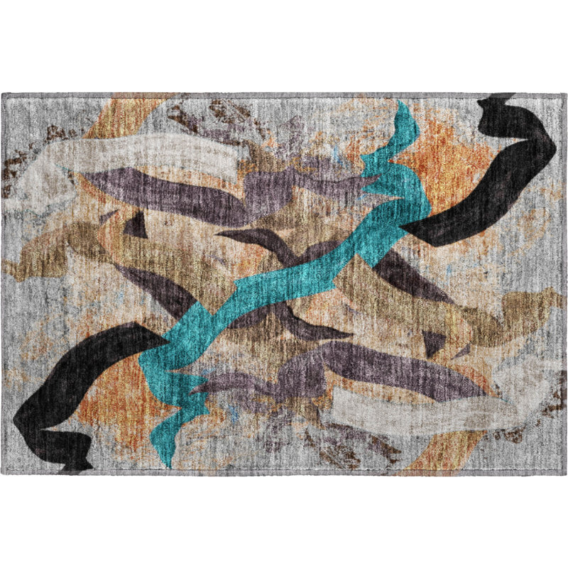 Premium Machine Washable Mayfield AMF2191 abstract Rug, 1'8" x 2'6", Gray