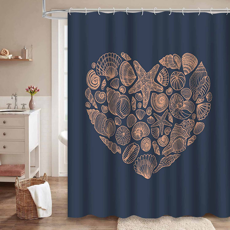 Rideau de douche imperméable à motif coquillage avec 12 crochets, L 72 po x l 84 po