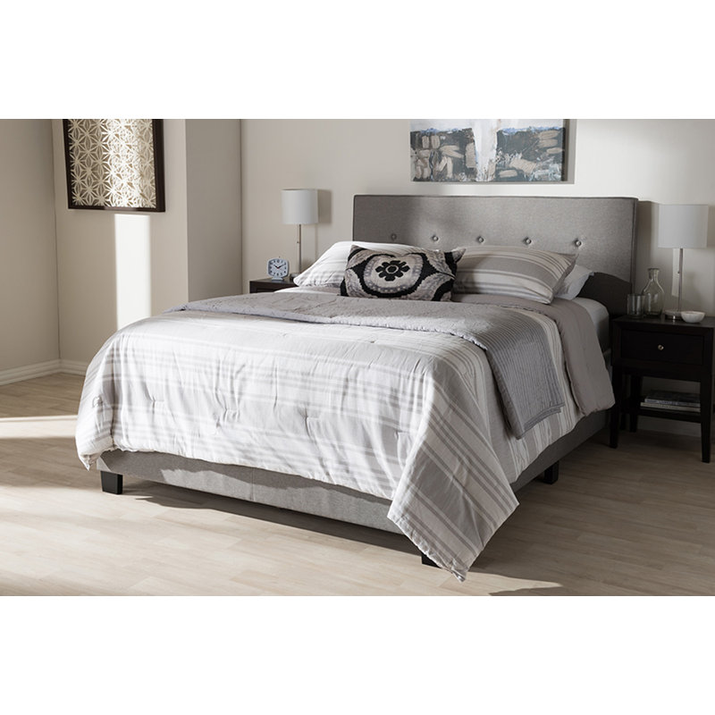 Lit tapissier standard Gardas, Double, Gris clair