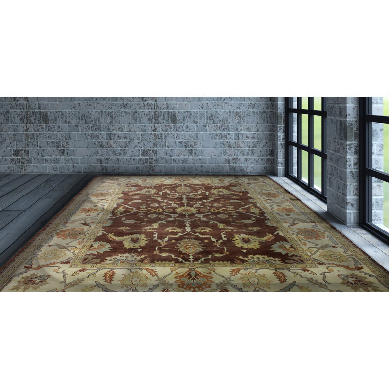 Tapis oriental rouge en laine noué à la main de 9 pi x 12 pi Caitlin-Jo