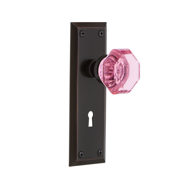 Plaque New York avec trou de serrure décoratif et bouton de porte rose Waldorf, Bronze intemporel, 2 3/8 po