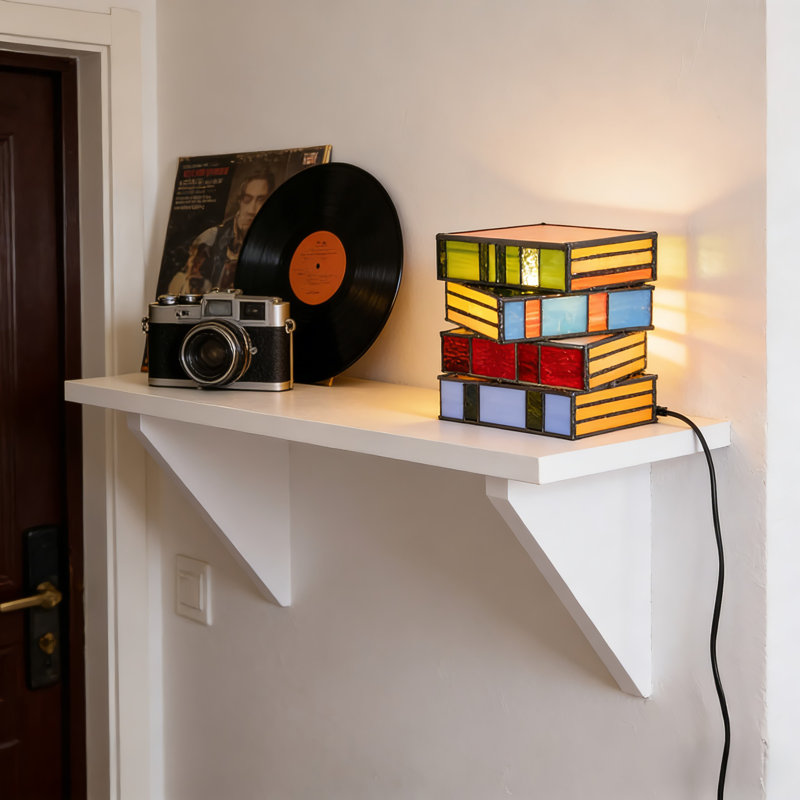 Lampe de table en forme de livre (verre, ampoule E12 chaude incluse) | Contrôle de cordon US Plug