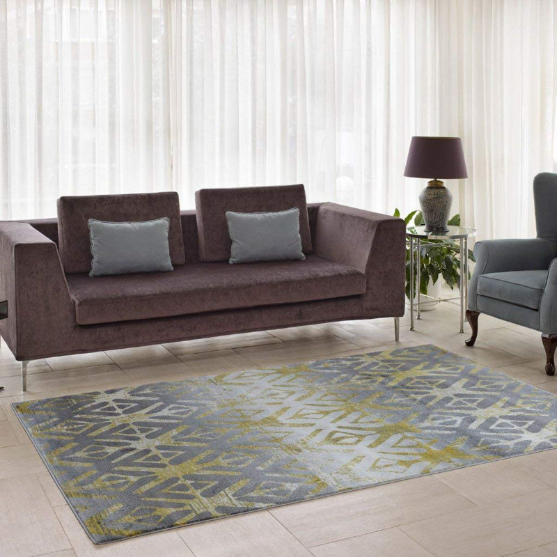 Tapis gris à motif géométrique Fenster, Rectangle 4 pi x 5 pi 5 po