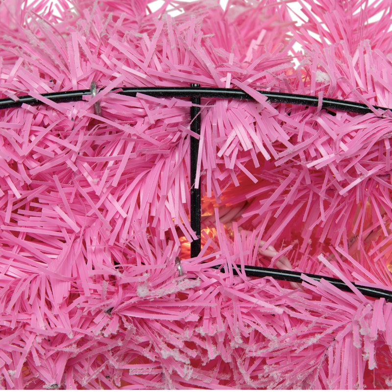 Pre-Lit Flocked Pine Artificial Christmas Wreath - Clear Lights, Pink, 36" H x 36" W x 6" D
