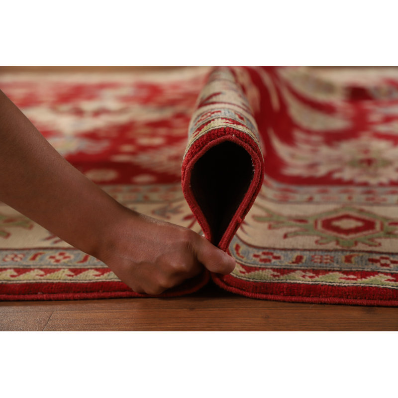 Red Geometric Kazak Oriental Area Rug