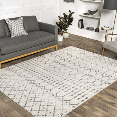 Tapis marocain à motif géométrique gris / blanc cassé Giannini