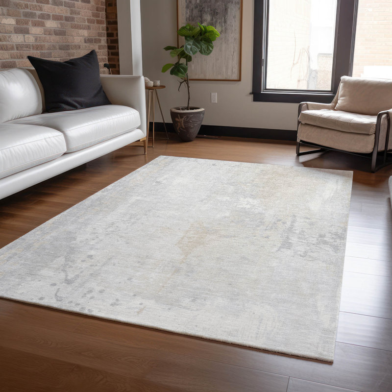 Machine Washable Indoor/Outdoor Xhevrie Ivory Rug, Rectangle 3' x  5'
