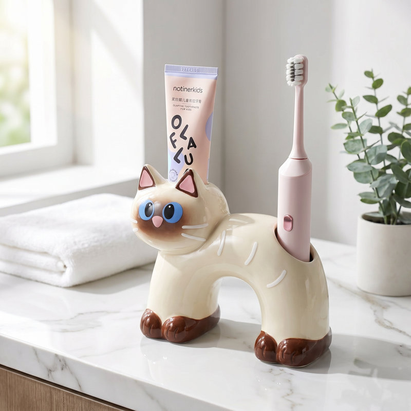 Ceramic Toothbrush Holder, Toothbrush and Toothpaste Storage Rack, white