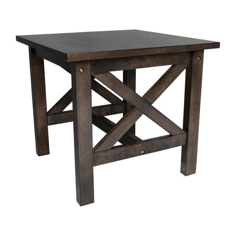 Cudahy Farmhouse Style Solid Wood End Table with Traditional Crisscross Accents, Gray, Gray