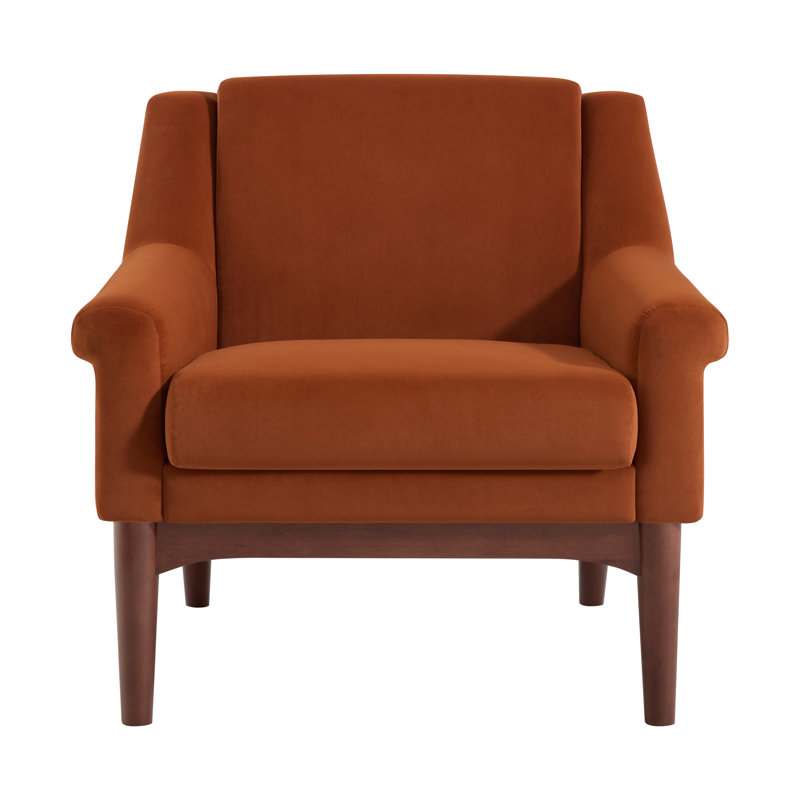 Fauteuil d'appoint capitonné à grand dossier de 76 cm (30 po) de largeur avec pieds en bois massif, Orange