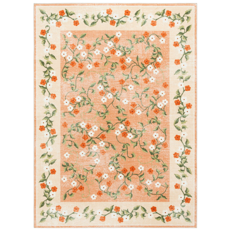 Tapis floral lavable à la machine à performance de 195 cm MSRW, Carré 6 pi