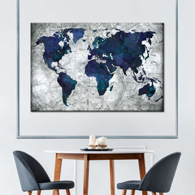 Deep Blue World Map Canvas Print