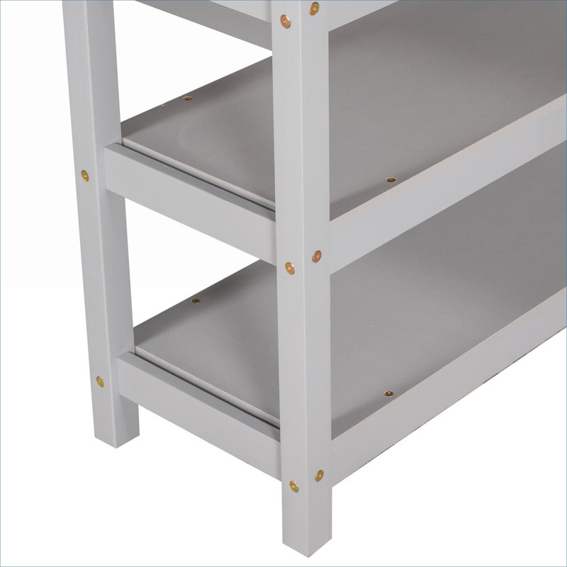 Soft gray twin size storage loft bed compact solid pine frame with built-in multi-functional shelves for small bedrooms