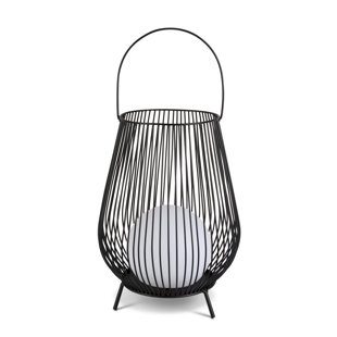 13.78 Inch Outdoor Black Metal Wire Lantern With Solar Ball And Handle
